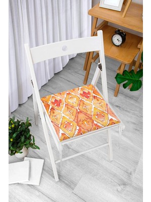 Rem Home Remhome Turuncu Damask Tasarımlı Dijital Baskılı Fermuarlı Sandalye Minderi