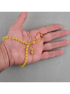Lapisdo Sıkma Kehribar Beyzi Kesim Sistemli Bilek Boy 5X8MM Tesbih Hardal