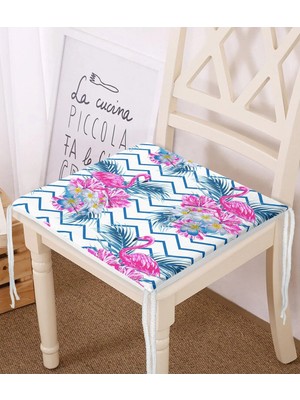 Rem Home Remhome Zikzak Zeminli Flamingo Dijital Baskılı Fermuarlı Sandalye Minderi