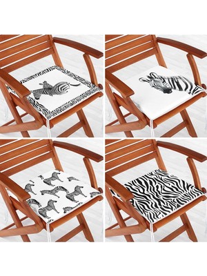 Rem Home Remhome 4'lü Siyah Beyaz Zebra Desen Tasarımlı Fermuarlı Sandalye Minderi Seti