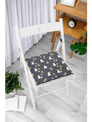 Rem Home Remhome Renkli Zemin Üzerinde Çam Ağacı Desenli Dijital Baskılı Modern Fermuarlı Sandalye Minderi