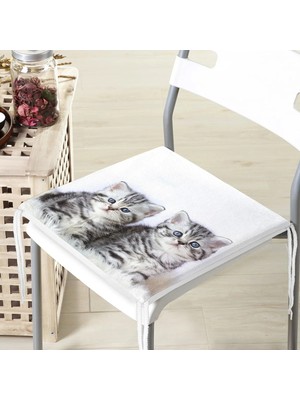 Rem Home Remhome Yavru Kedi Desenli Modern Fermuarlı Sandalye Minderi