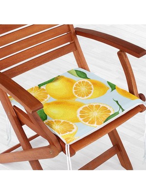 Rem Home Remhome Mavi Zeminli Limon Desenli Fermuarlı Sandalye Minderi