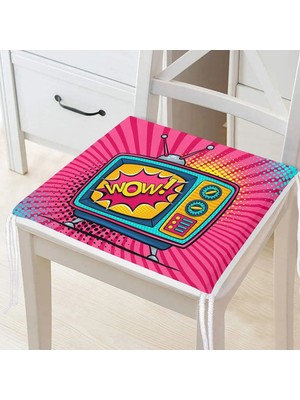 Rem Home Remhome Pop Art Wow Tv Desenli Fermuarlı Sandalye Minderi