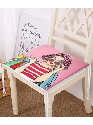 Rem Home Remhome Pembe Zeminli Popart Desenli Fermuarlı Sandalye Minderi