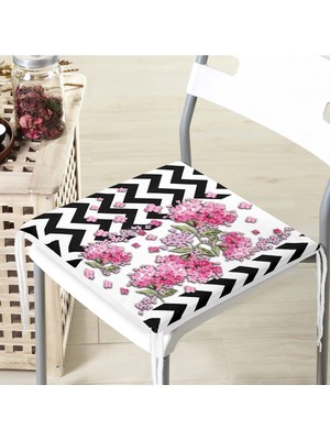 Rem Home Remhome Siyah Zikzak Zeminde Ilkbahar Çiçekleri Temalı Fermuarlı Sandalye Minderi