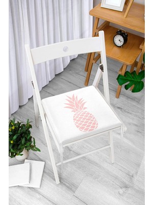 Rem Home Remhome Beyaz Zeminde Pembe Ananas Tasarımlı Dijital Baskılı Fermuarlı Sandalye Minderi