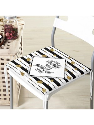 Rem Home Remhome Beyaz Zeminde Gold Yapraklı Thanks Yazılı Dijital Baskılı Modern Fermuarlı Sandalye Minderi