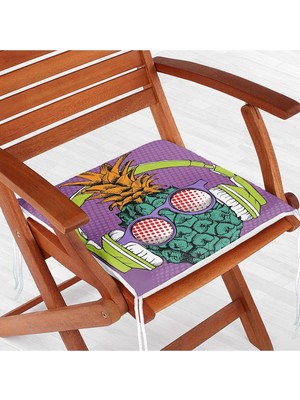 Rem Home Remhome Mor Zeminde Tropikal Ananas Desenli Dijital Baskılı Fermuarlı Sandalye Minderi