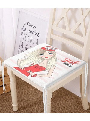 Rem Home Remhome Çizgili Girl Power Desenli Dijital Baskılı Fermuarlı Sandalye Minderi