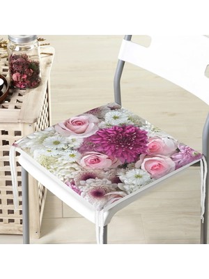 Rem Home Remhome Çiçek Demeti Dijital Baskılı Fermuarlı Sandalye Minderi
