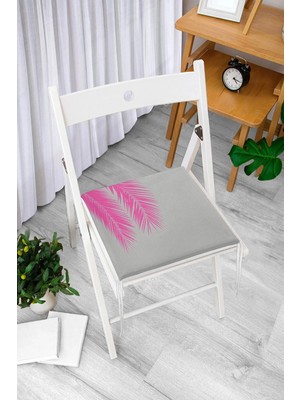 Rem Home Remhome Gri Zeminde Fuşya Palmiye Yaprakları Motifli Fermuarlı Sandalye Minderi