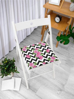 Rem Home Remhome Zikzak Zebra Temalı Gül Motifli Modern Fermuarlı Sandalye Minderi