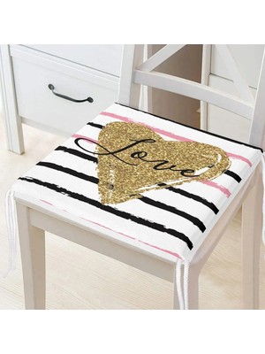Rem Home Remhome Love Yaldızlı Kalp Desenli Dijital Baskılı Modern Fermuarlı Sandalye Minderi
