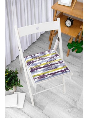 Rem Home Remhome Beyaz Zemin Üzerinde Renkli Çizgi Desenli Dijital Baskılı Modern Fermuarlı Sandalye Minderi