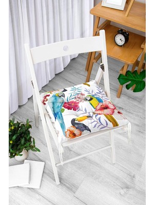 Rem Home Remhome Papağan Desenli Dijital Baskılı Pofidik Sandalye Minderi