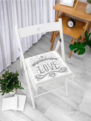 Rem Home Remhome Love Yazılı Dijital Baskı Fermuarlı Sandalye Minderi