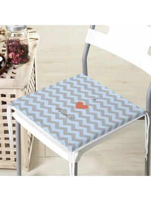 Rem Home Remhome Mavi Gri Zikzaklı I Love Animal Desenli Modern Fermuarlı Sandalye Minderi