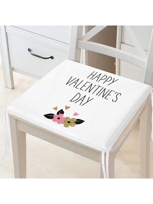 Rem Home Remhome Happy Valentınes Day Yazılı Dijital Baskılı Fermuarlı Sandalye Minderi