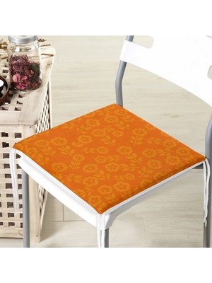 Rem Home Remhome Turuncu Zeminli Papatya Motifli Fermuarlı Sandalye Minderi