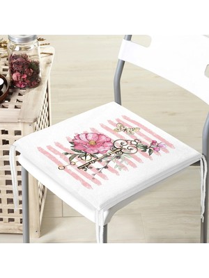 Rem Home Remhome Anahtar Motifli Çiçek Desenli Çizgili Fermuarlı Sandalye Minderi