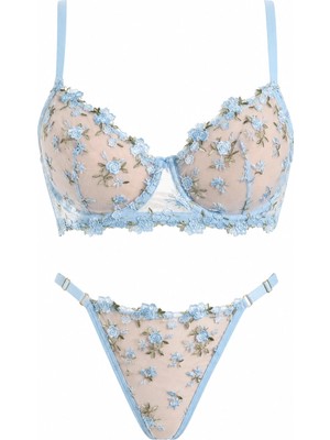 D Lingerie Bleu Fleur Transparente Balenli Sütyen Takımı DM1348