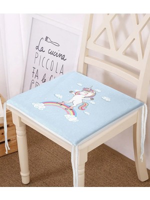 Rem Home Remhome Mavi Zeminde Unicorn At Desenli Modern Fermuarlı Sandalye Minderi