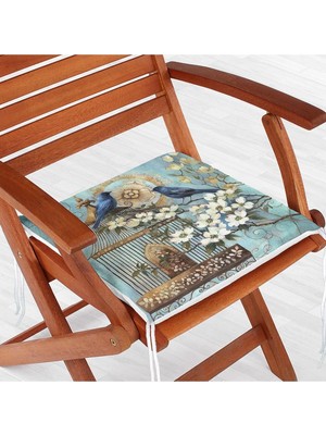 Rem Home Remhome Mavi Kuş Desen Dijital Baskılı Fermuarlı Sandalye Minderi
