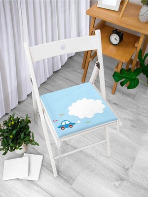Rem Home Remhome Mavi Zeminde Mavi Araba Bebek Desenli Dijital Baskılı Modern Fermuarlı Sandalye Minderi