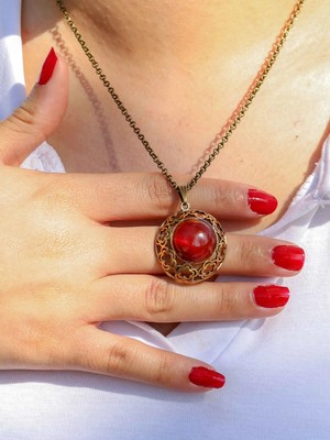 Esha Store Doğal Taş Akik Doğal Taşlı Kadın Antik Yuvarlak Doğal Taşlı Kolye Nazar Taşı EUK37A