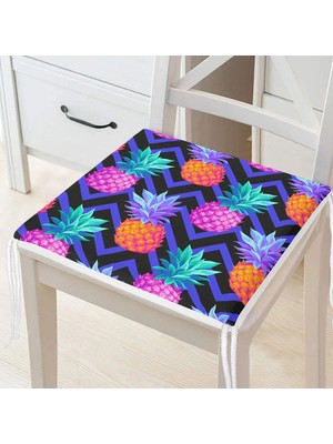 Rem Home Remhome Mavi Zikzak Zeminli Ananas Desenli Fermuarlı Sandalye Minderi