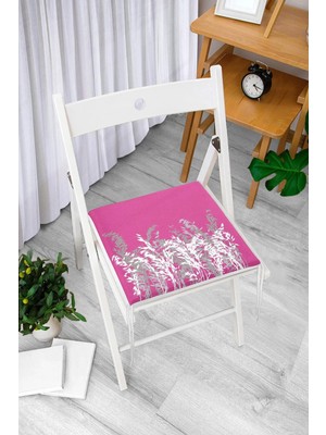 Rem Home Remhome Fuşya Zeminde Beyaz Çiçek Dijital Baskılı Fermuarlı Sandalye Minderi