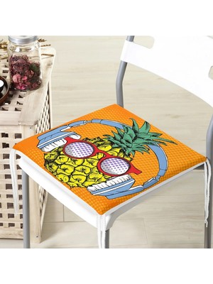 Rem Home Remhome Turuncu Zeminde Summer Ananas Tasarımlı Fermuarlı Sandalye Minderi