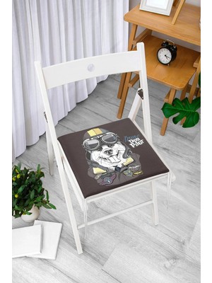 Rem Home Remhome Brave Dog Pilot Motifli Dijital Baskılı Modern Fermuarlı Sandalye Minderi