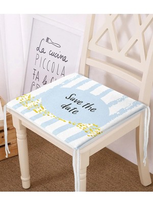Rem Home Remhome Mavi Zeminde Save The Date Motifli Modern Fermuarlı Sandalye Minderi