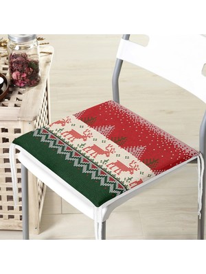 Rem Home Remhome Yılbaşı Geyikleri ve Ağaçlar Dijital Baskılı Modern Fermuarlı Sandalye Minderi