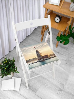 Rem Home Remhome Kız Kulesi Dijital Baskılı Fermuarlı Sandalye Minderi