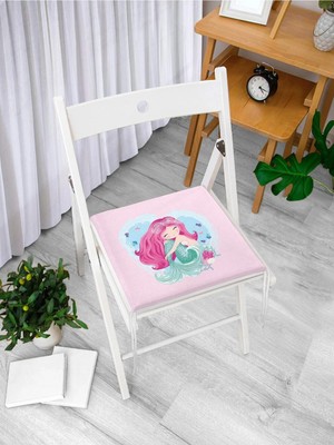 Rem Home Remhome Pembe Zeminde Denizkızı Tasarımlı Dijital Baskılı Modern Fermuarlı Sandalye Minderi