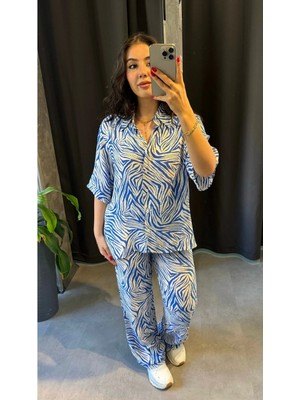 Mavi Renk Zebra Desen Ikili Takım