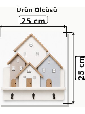 Woodline Ahşap Ev Figürlü Anahtarlık Askısı Dekoratif 3 Kancalı Duvar Organizeri