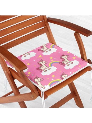 Rem Home Remhome Gökkuşağı ve Unicorn Motifli Dijital Baskılı Modern Fermuarlı Sandalye Minderi