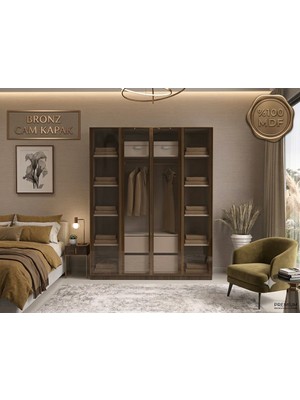 dolapmodellericom Cam Kapaklı Elbise Dolabı Bronz Cam Içi %100 Mdf