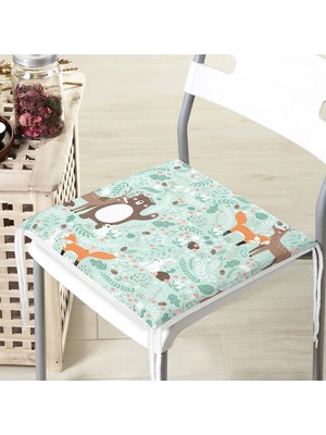 Rem Home Remhome Sevimli Orman Hayvanları Motifli Dijital Baskılı Modern Fermuarlı Sandalye Minderi