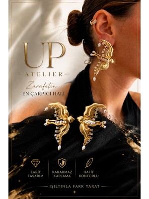 Up Atelier Özel Tasarım Incili Zirkon Taşlı Anka Kuşu Küpe 7cm