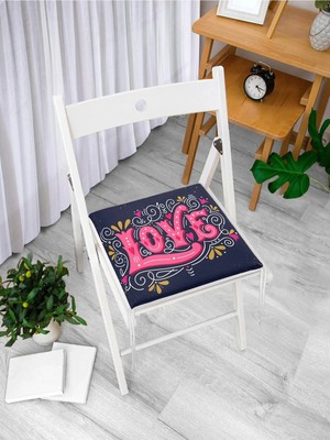 Rem Home Remhome Renkli Love Dijital Baskılı Dijital Baskılı Modern Fermuarlı Sandalye Minderi