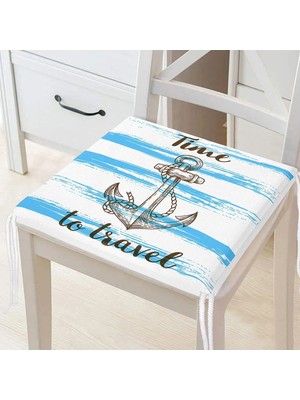 Rem Home Remhome Time To Travel Denizci Desenli Modern Fermuarlı Sandalye Minderi