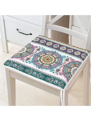 Rem Home Remhome Yatay Desenli Çini Motifli Modern Dijital Baskılı Fermuarlı Sandalye Minderi