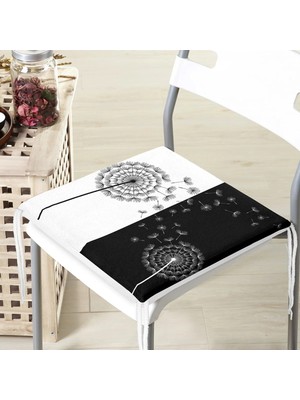 Rem Home Remhome Siyah Beyaz Zemin Üzerinde Çiçek Desenli Dijital Baskılı Modern Fermuarlı Sandalye Minderi