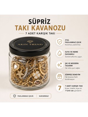 Akın Trend Takı Kavanozu 7 Li 316L Paslanmaz Çelik Karışık Takı Seti