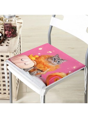 Rem Home Remhome Bal Kabakları Arasında Sevimli Kedi Modern Fermuarlı Sandalye Minderi